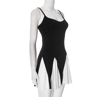 V neck backless contrast cami mini dress