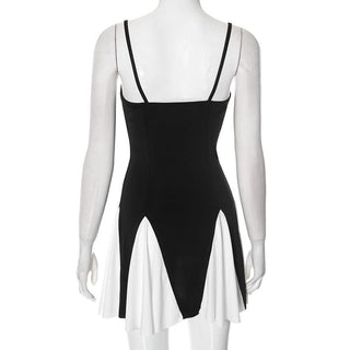 V neck backless contrast cami mini dress