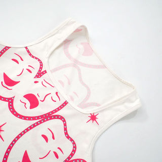 Square neck ribbed face print mini skirt set