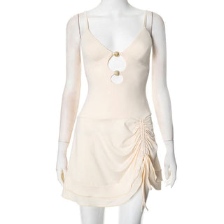 V neck hollow out ruched drawstring cami cut out mini dress