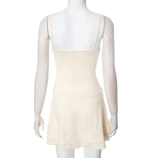 V neck hollow out ruched drawstring cami cut out mini dress