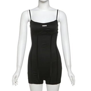 Metal tag u neck backless solid cami romper