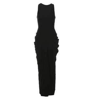 V neck sleeveless ruched solid maxi dress