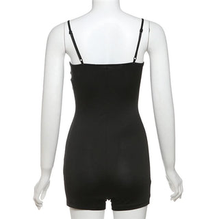 Metal tag u neck backless solid cami romper