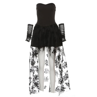 Sweetheart neck flower print mesh tube mini dress