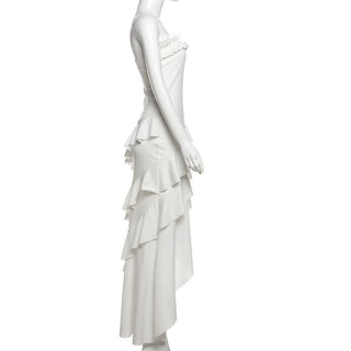 Ruffle irregular ruched solid tube midi dress