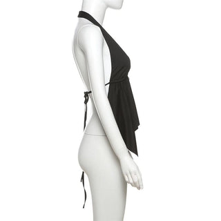 Self tie halter backless deep V neck top