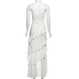 Ruffle irregular ruched solid tube midi dress