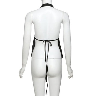 Self tie halter backless deep V neck top