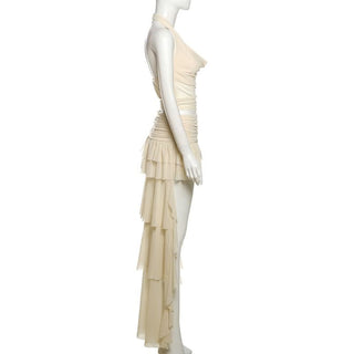 Halter mesh ruched cowl neck mini skirt set