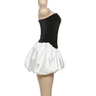 Button backless contrast tube mini dress