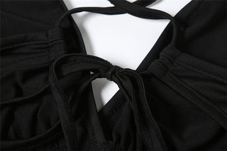 Cross back v neck self tie gloves maxi dress