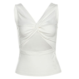 Ruched v neck hollow out knotted solid cut out top