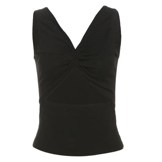 Ruched v neck hollow out knotted solid cut out top