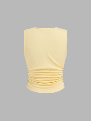 Cotton-blend V-neck Ruched Tank Top