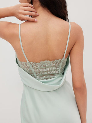 Satin Square Neck Ruched Lace Maxi Dress