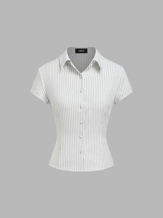 Woven Collar Stripe Short Sleeve Shirt For School