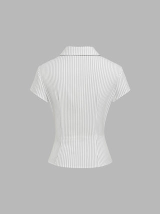 Woven Collar Stripe Short Sleeve Shirt For School