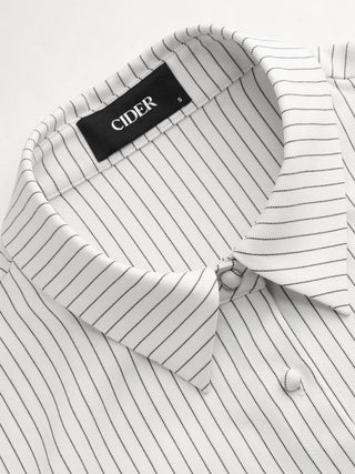 Woven Collar Stripe Short Sleeve Shirt For School