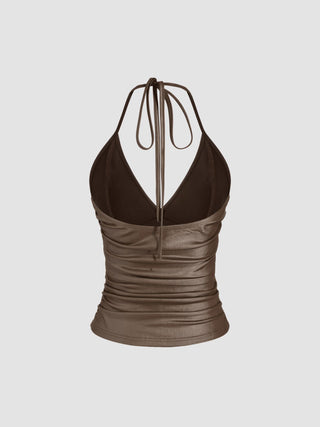 Halter Neckline Ruched Cami Top