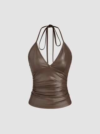 Halter Neckline Ruched Cami Top