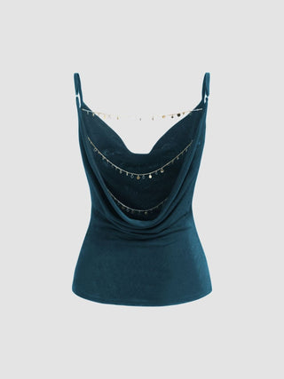 Cowl Neck Backless Chain Detail Cami Top