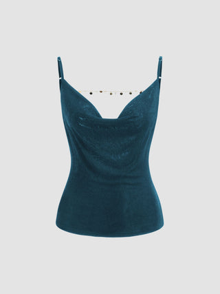 Cowl Neck Backless Chain Detail Cami Top