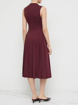 High Neck Solid Pocket Ruffle Midi Dress