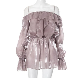 Long sleeve off shoulder ruffle ruched mini dress