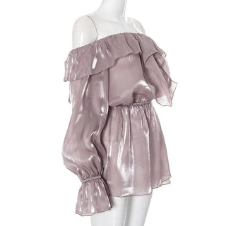 Long sleeve off shoulder ruffle ruched mini dress