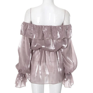 Long sleeve off shoulder ruffle ruched mini dress