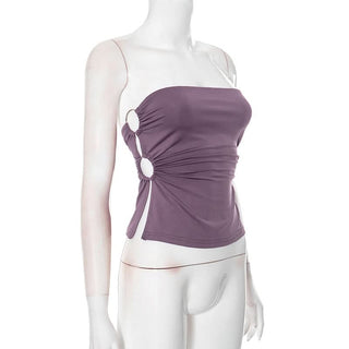 Hollow out o ring ruched slit tube cut out top