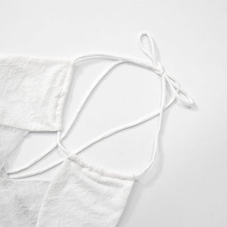 Self tie halter hollow out lace solid mini skirt set