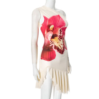 One shoulder irregular flower print mini dress