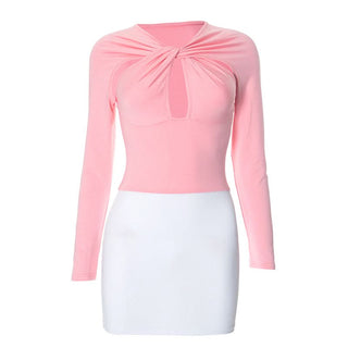 Hollow out long sleeve v neck cross front cut out mini dress