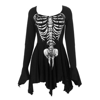 Long sleeve u neck skeleton print mini dress