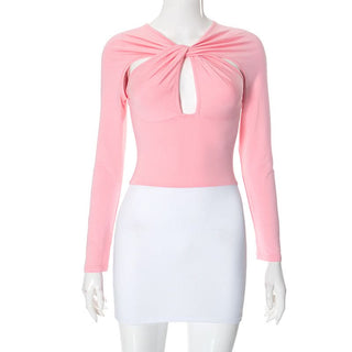 Hollow out long sleeve v neck cross front cut out mini dress