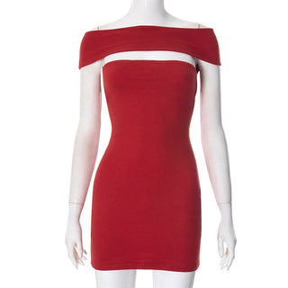 Hollow out Off shoulder solid cut out mini dress