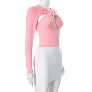 Hollow out long sleeve v neck cross front cut out mini dress