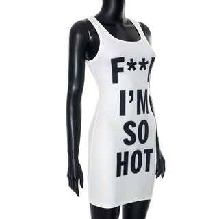 U neck letter print contrast tank mini dress