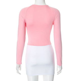 Hollow out long sleeve v neck cross front cut out mini dress