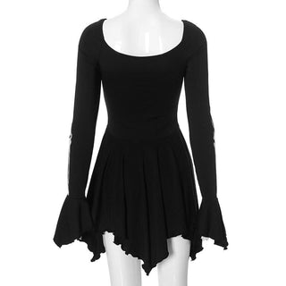Long sleeve u neck skeleton print mini dress