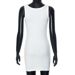 U neck letter print contrast tank mini dress