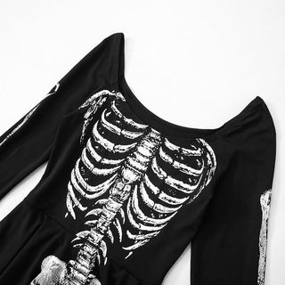 Long sleeve u neck skeleton print mini dress