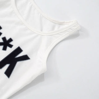 U neck letter print contrast tank mini dress