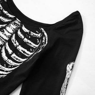 Long sleeve u neck skeleton print mini dress