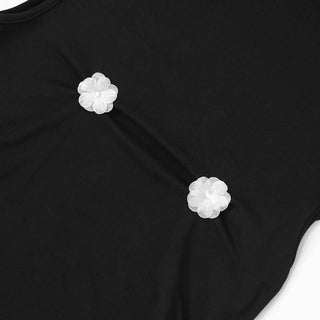 High neck flower applique cap sleeve mini dress