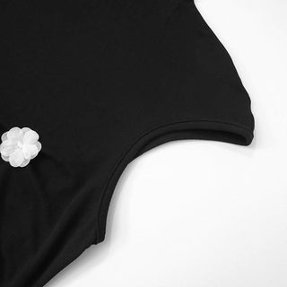 High neck flower applique cap sleeve mini dress