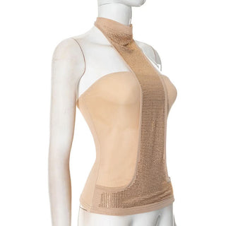 Halter self tie beaded backless solid top