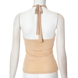 Halter self tie beaded backless solid top